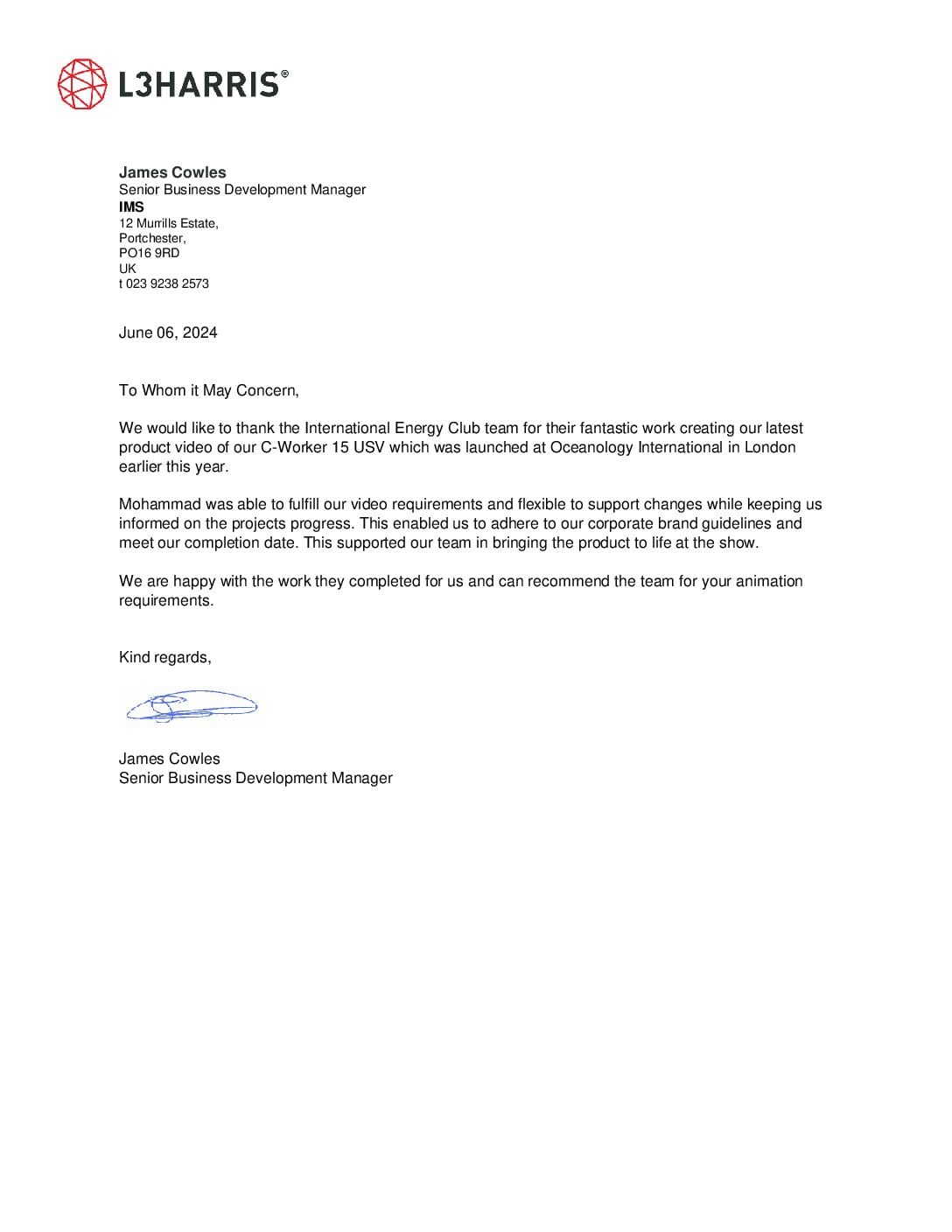 l3harris satisfaction letter for international energy club jc 1 pdf 1